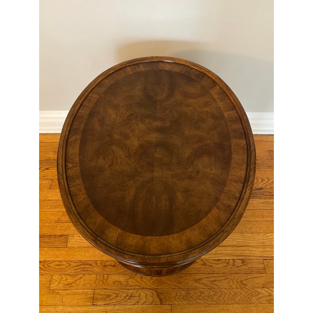 Drexel Heritage walnut Italian Provincial oval side table with drawer and cane shelf. 22" Wide 27" Deep 25" High...