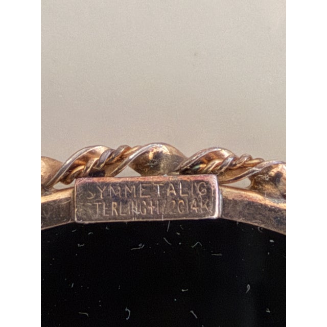 Vintage Brooch, With "Symmetalic" Hallmark (Originating Around 1936), a Gemstone, Framed by Sterling Silver + 14k Gold Rope Twist Frame For Sale - Image 4 of 4