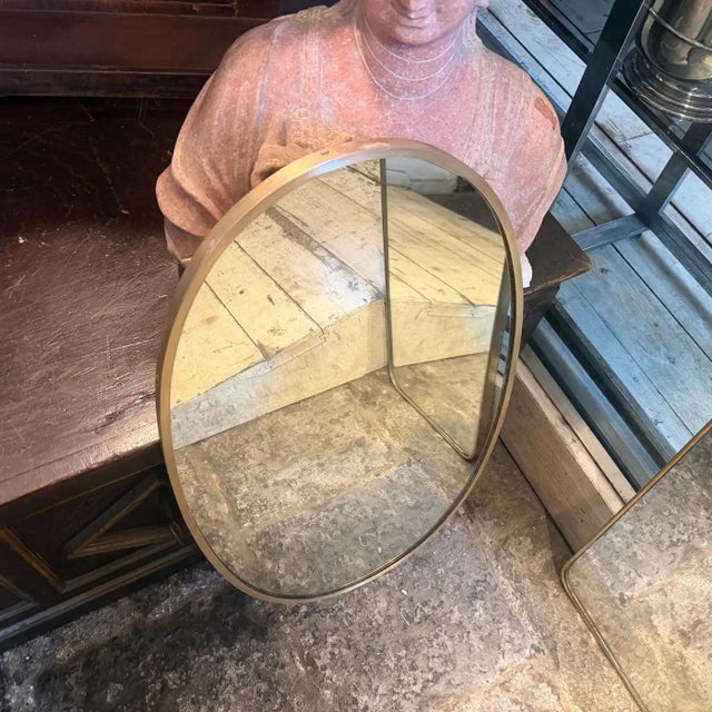 1950s Gio Ponti Style Mid-Century Modern Solid Brass Italian Oval Wall Mirror For Sale - Image 10 of 13