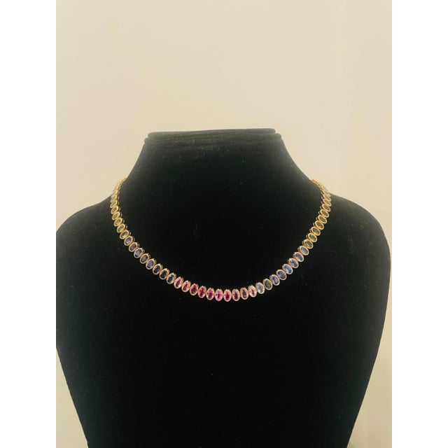 Gemstone Natural 18k Gold Multi Sapphire Necklace, 48.06ct, New Design For Sale - Image 7 of 7