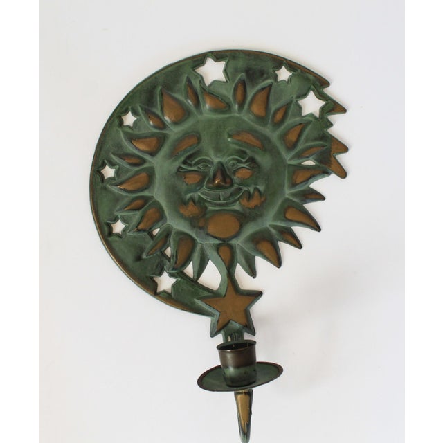 Metal Vintage Brass Sun, Moon & Stars Candle Wall Sconces For Sale - Image 7 of 14