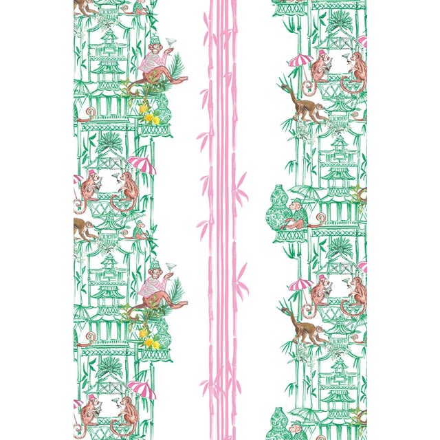 Chinoiserie Chinoiserie Shenanigans Toile Grasscloth Wallpaper by House Party | Bamboo Grove Green | 6 Yards For Sale - Image 3 of 9