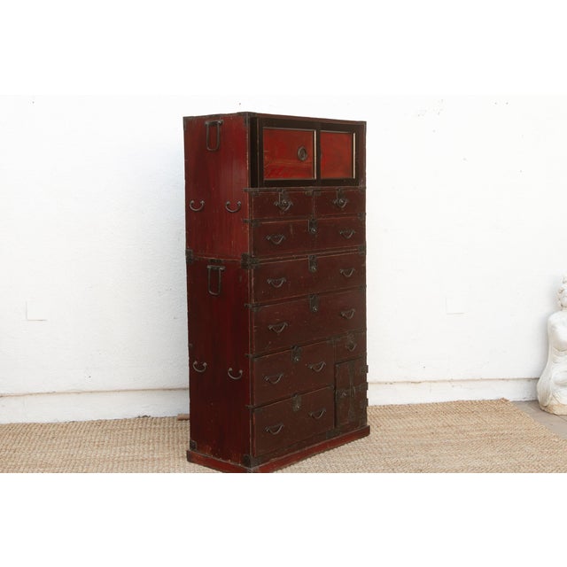 Antique Painted Japanese Chest on Chest Tansu For Sale - Image 11 of 13