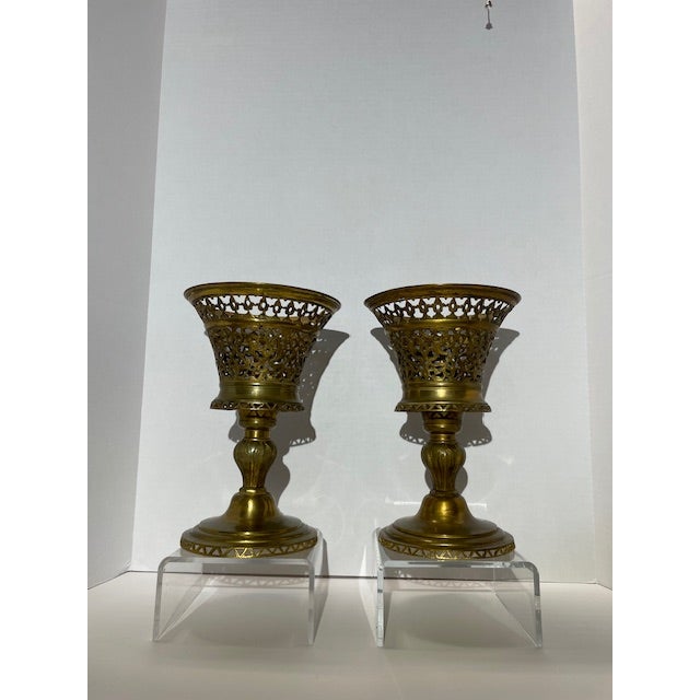Set of Two Early 20th Century Brass Compote or Candle Holders For Sale In Atlanta - Image 6 of 10