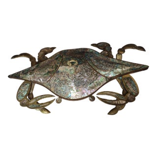 Vintage Mexican Brass and Abalone Serving Dish For Sale