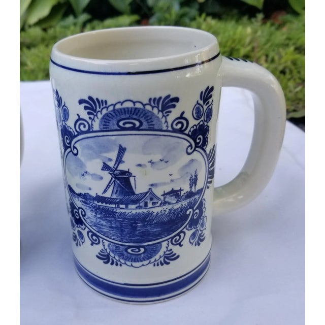 English Set of 3 Blue and White Delft Mugs, Windmill and Sailboat, 1930s For Sale - Image 3 of 8