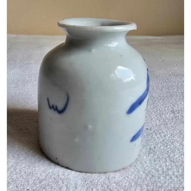 Antique Asian Chinese Brush Washer Ink Pot Porcelain Jar Hand Painted Blue & White For Sale In Philadelphia - Image 6 of 7