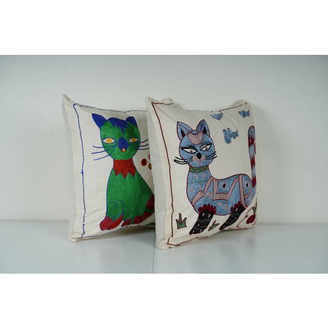 Mid-Century Modern Uzbek Suzani Pillow Cover - A Pair For Sale - Image 3 of 6