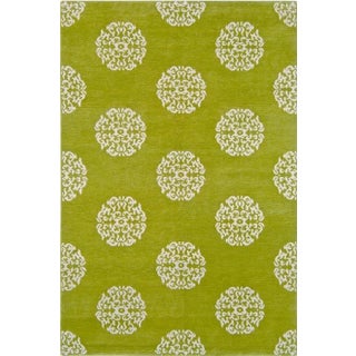 Madeline Weinrib Green "Mandala" Rug - 6' x 9' For Sale