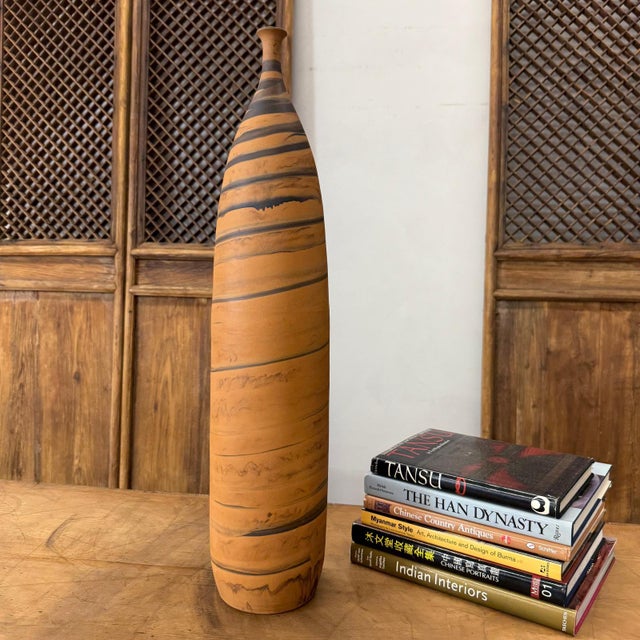 Tall & Skinny Canyon Orange Prem Vase with Black Swirl For Sale - Image 4 of 8