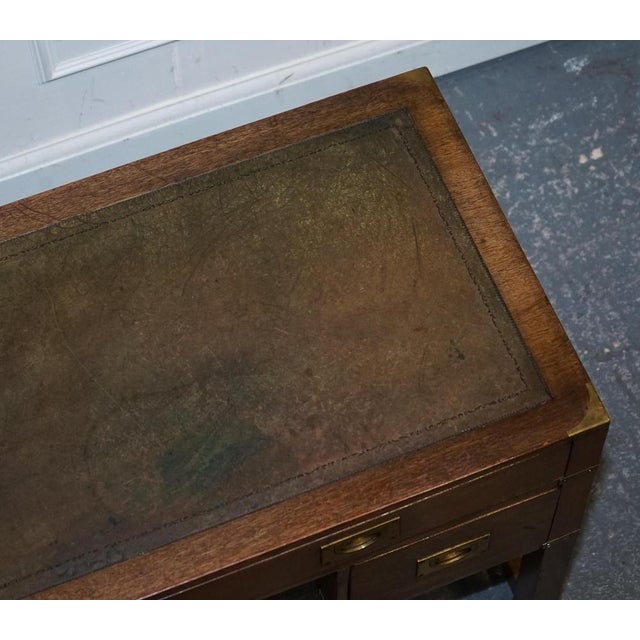 Vintage Military Campaign Leather Top Writing Table Desk from Harrods London For Sale - Image 12 of 17