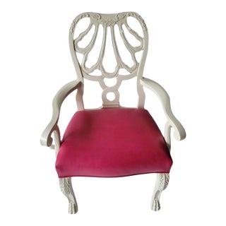 Hollywood Regency White Lacquer & Pink Leather Arm Chair - Charlotte Moss For Sale