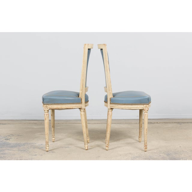 Antique French Louis XVI Style Painted Dining Chairs in French Blue - Set of 4 For Sale - Image 15 of 18