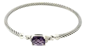 1990s David Yurman Diamond Amethyst Cuff Bracelet Size M 3 mm Sterling Silver Estate
