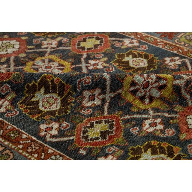 Handmade Designed From the 1900s Antique Bidjar Wool Runner in Blue For Sale - Image 4 of 12