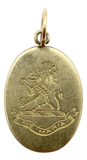 Late 19th Century Victorian 18k Gold Hand Engraved Ave Maria Lion Pendant Charm