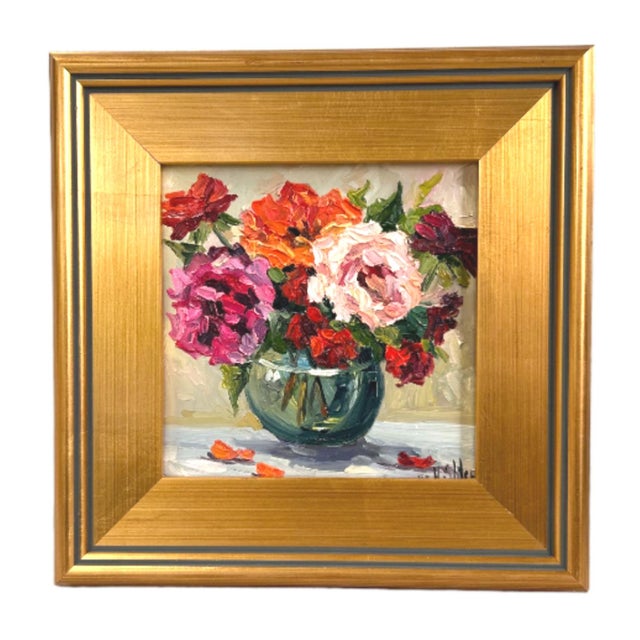 2020s Beautiful Impressionist Floral Bouquet Painting Including the Antiqued Gold Wood Frame For Sale - Image 5 of 5