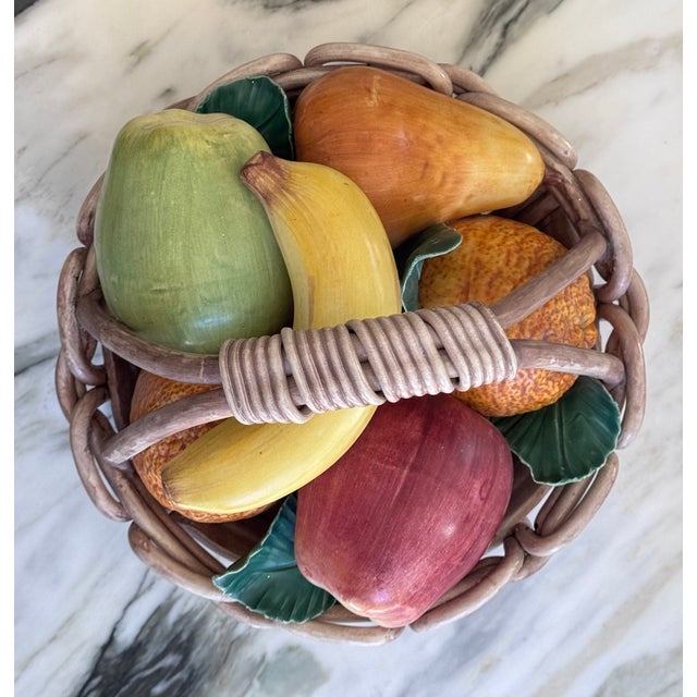 American MOS2025brokenMade in Italy Majolica Style Trompe l'Oleil Fruit Basket For Sale - Image 3 of 11