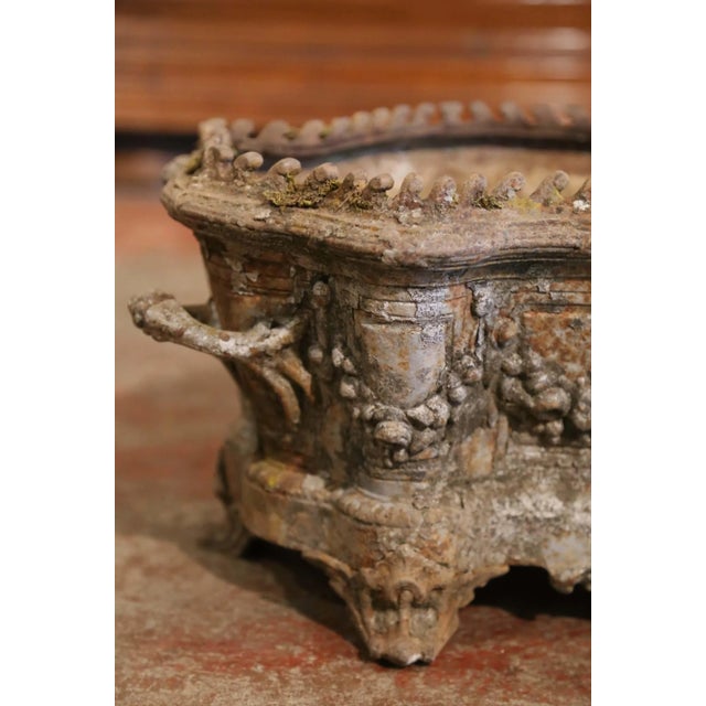 19th Century French Rococo Cast Iron Garden Jardinière With Weathered Patina For Sale - Image 4 of 12