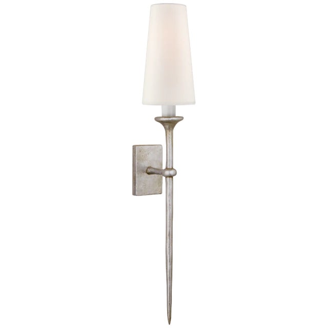 Iberia Single Sconce in Burnished Silver Leaf with Linen Shade Designer: Julie Neill Height: 26.5" Extension: 6"...