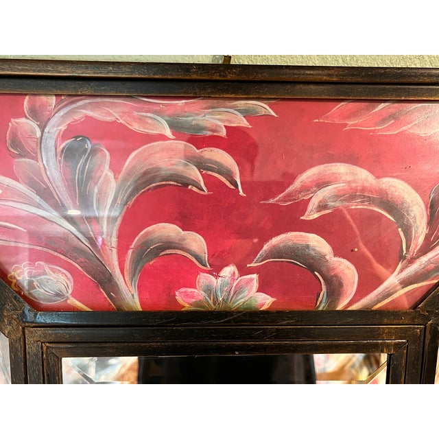 Mid 20th Century Vintage Peruvian Reverse Painted Glass Floral Mirror 23x23" For Sale - Image 5 of 7