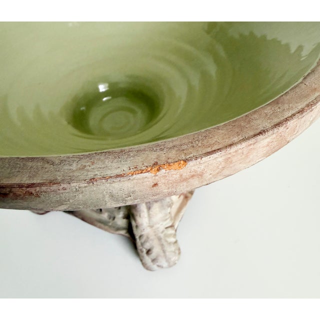 Vintage Italianate Terracotta & Celadon Glazed Pedestal Bowl For Sale In Sacramento - Image 6 of 10