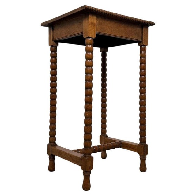 Antique English Bobbin-Turned Oak Side Table, 1910 For Sale - Image 6 of 10