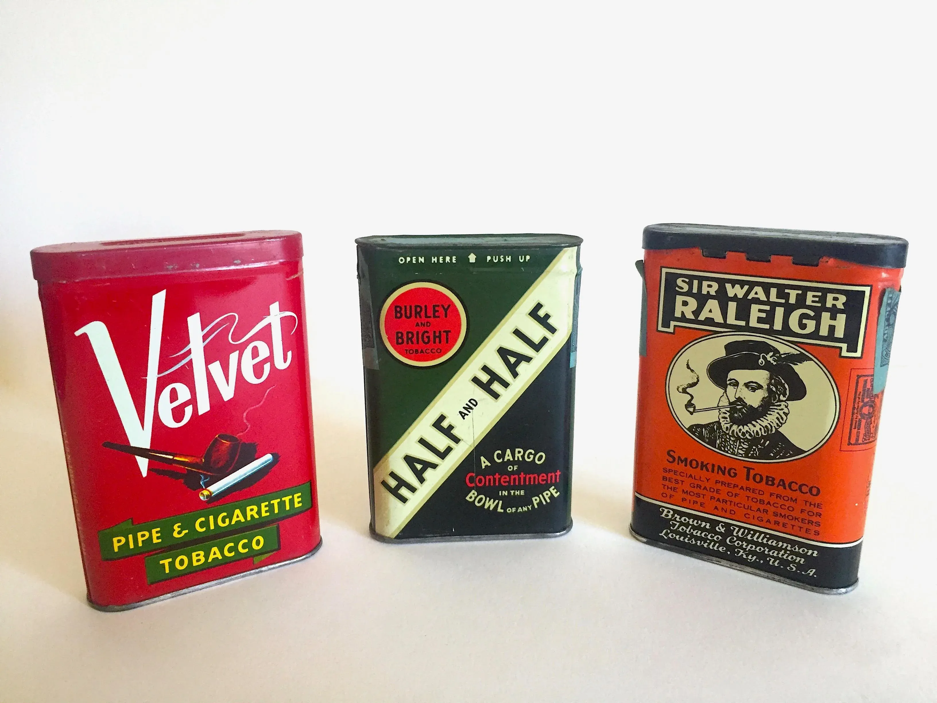 Vintage Mid Century Lithograph Print Flip Top Oval Tobacco Tin Metal Boxes  - Set of 3