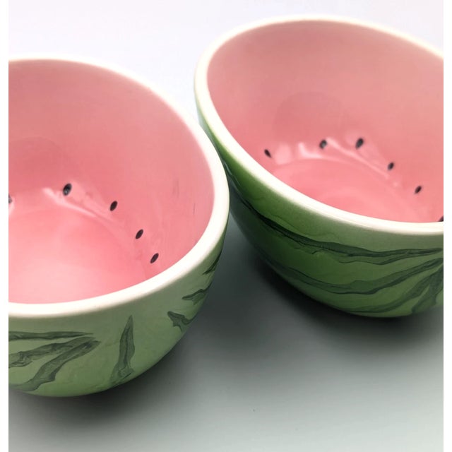 Mid-Century Modern Vintage Pier 1 Japanese Watermelon Ceramic Serving Bowls -Set of 2 For Sale - Image 3 of 7