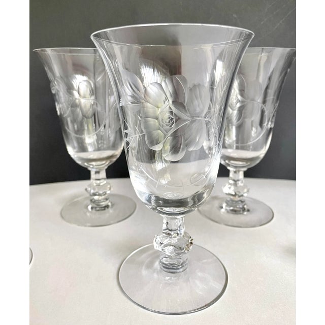 1940's Dolly Madison Rose Etched Crystal Glasses by Heisey - Set of 7 For Sale - Image 10 of 12