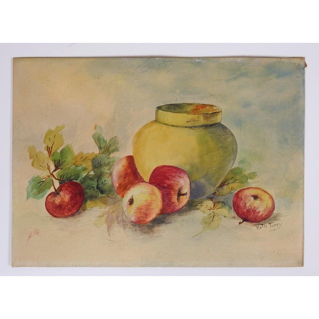 Paper Early 20th Century Still Life With Apples Watercolor Painting For Sale - Image 7 of 8