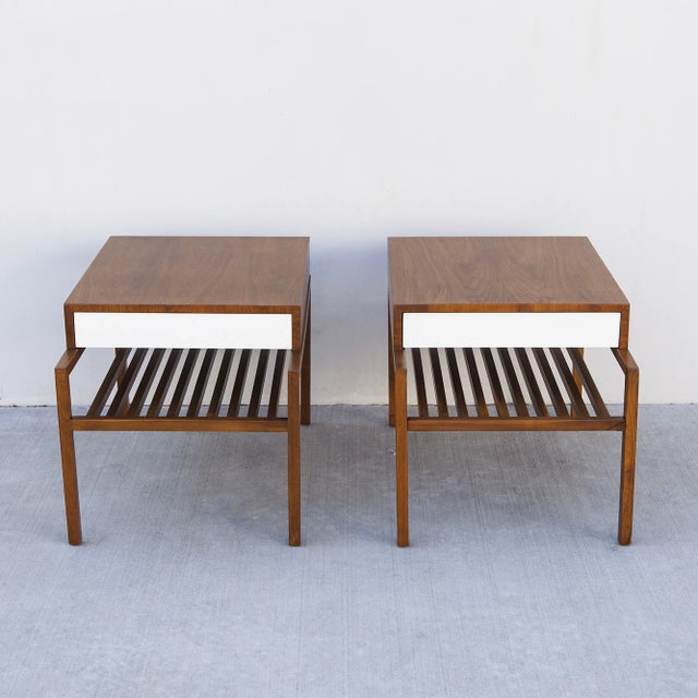 1960s Vintage Slatted Walnut End Tables or Nightstands by Martin Borenstein for Brown Saltman For Sale In Los Angeles - Image 6 of 12