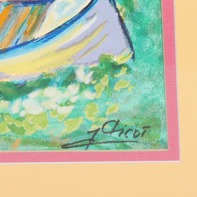 Emerald Vintage Limited Edition Jean-Claude Picot Serigraph "Barques De Pêche en Guadeloupe" Signed and Numbered. For Sale - Image 8 of 8