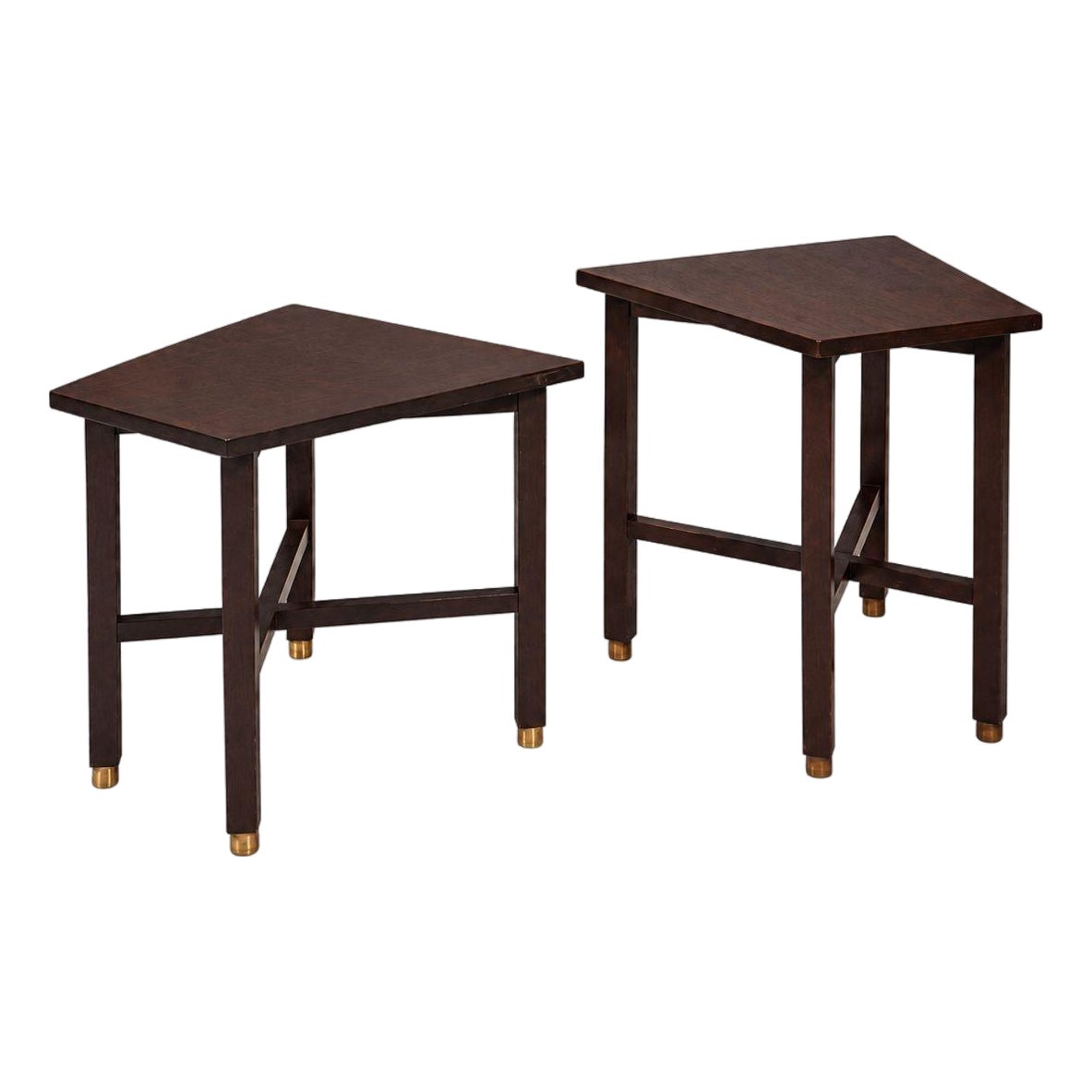 Edward Wormley, Wedge Side Tables, Mahogany, Brass, Usa, 1955 | Chairish