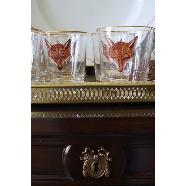 Glass Mid-20th Century Cyril Gorainoff–Attributed Hand-Painted Fox Mask Cocktail Glasses — Set of 8 For Sale - Image 7 of 15