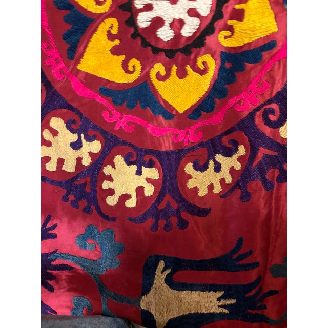 Vintage Uzbek Suzani Silk Embroidered Tapestry, Circa 1960s–1970s, Large 74” X 74” Central Asian Wall Hanging [Af] For Sale - Image 10 of 10