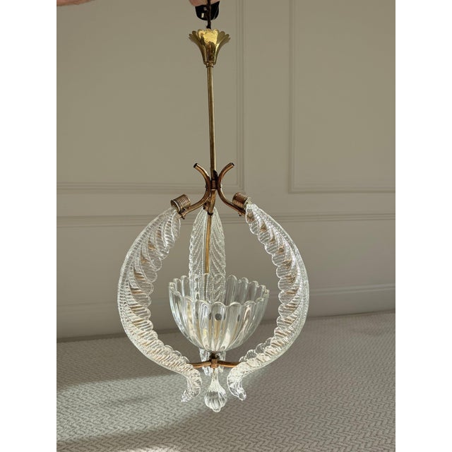 Mid-Century Murano Glass and Brass Pendant Light from Barovier & Toso, 1950s For Sale - Image 14 of 18