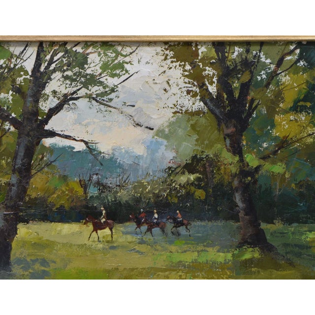 Mark Randall (1921-2011) framed oil on canvas, signed lower left, depicting training jockeys. Painting size: 38.5 wide x...