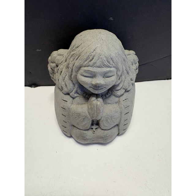Stone Mid 20th Century Petite Stone Angel Sculpture | Praying Cherub Figure | Garden or Memorial Decor (3”) For Sale - Image 7 of 10