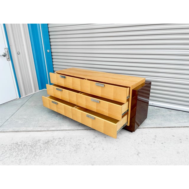 Yellow 1970s Mid Century Maple & Walnut Dresser For Sale - Image 8 of 14