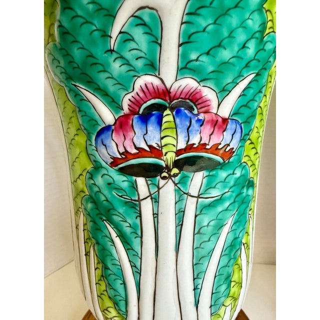 1970s 1970s Richard Ray Butterfly & Bok Choy Cabbage Leaf Ceramic Table Lamps - a Pair For Sale - Image 5 of 15