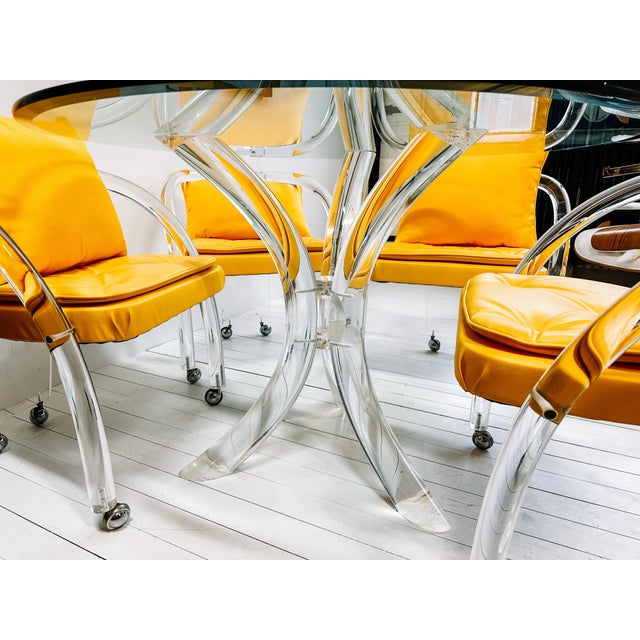 Charles Hollis Jones 1970s Style Lucite Game or Breakfast Table and 4 Chairs in Yellow Upholstery For Sale - Image 6 of 11