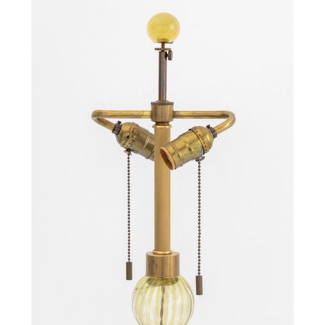 Murano Glass Table Lamp, mid 20th century, the stem comprised of green and clear striped glass stacked orbs below two bulb...