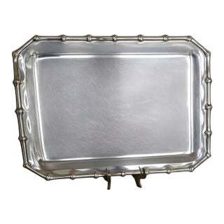 1970's Farberware Bamboo Stainless Steel Tray. Vintage Barware for Palm Beach Regency, Grandmillennial & Bar Cart Decor - See Pics! For Sale