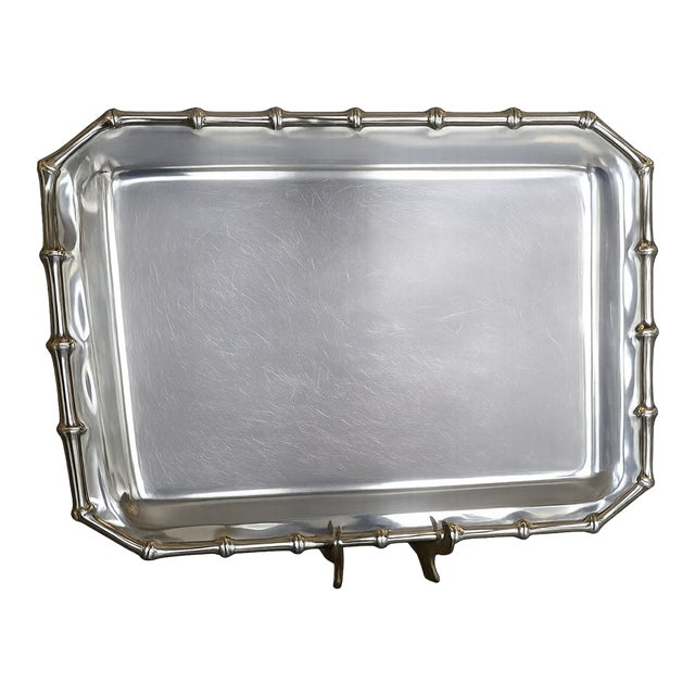 1970's Farberware Bamboo Stainless Steel Tray. Vintage Barware for Palm Beach Regency, Grandmillennial & Bar Cart Decor - See Pics! For Sale