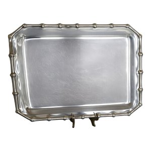1970's Farberware Bamboo Stainless Steel Tray. Vintage Barware for Palm Beach Regency, Grandmillennial & Bar Cart Decor - See Pics!