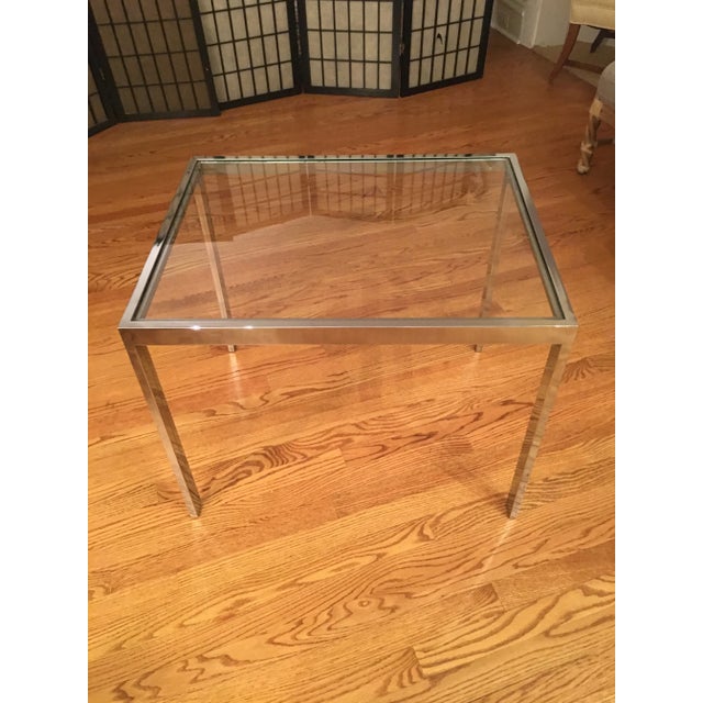 Midcentury chrome and glass side table attributed to Milo Baughman for Design Institute of America. Original DIA label...