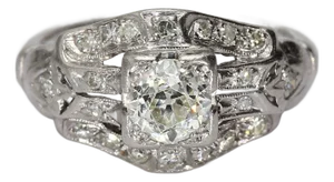 Antique Platinum Ring With Old European-Cut Center & Diamond Accents - Size 5.75