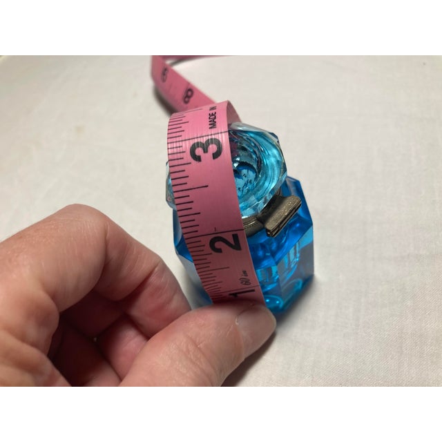 Antique Blue Faceted Crystal Artdeco Inkwell or Fragrance Holder Enamel Painted Flowers For Sale - Image 9 of 10