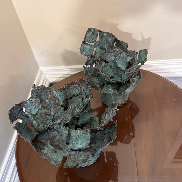 Metal Early 21st Century Bronze Artist Made Brutalist Style Flower Sculpture- A Pair For Sale - Image 7 of 10